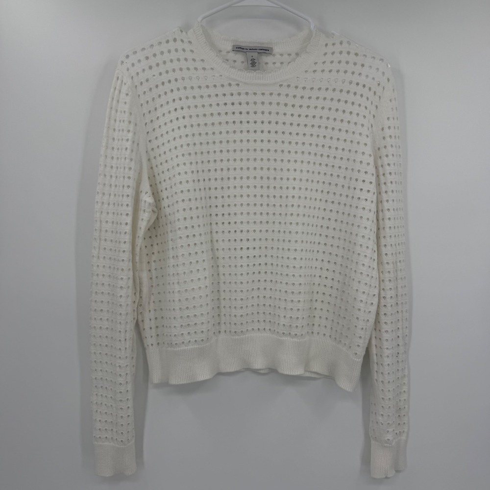 Cotton by Autumn Cashmere White Pointelle Eyelet Crewneck Sweater Small